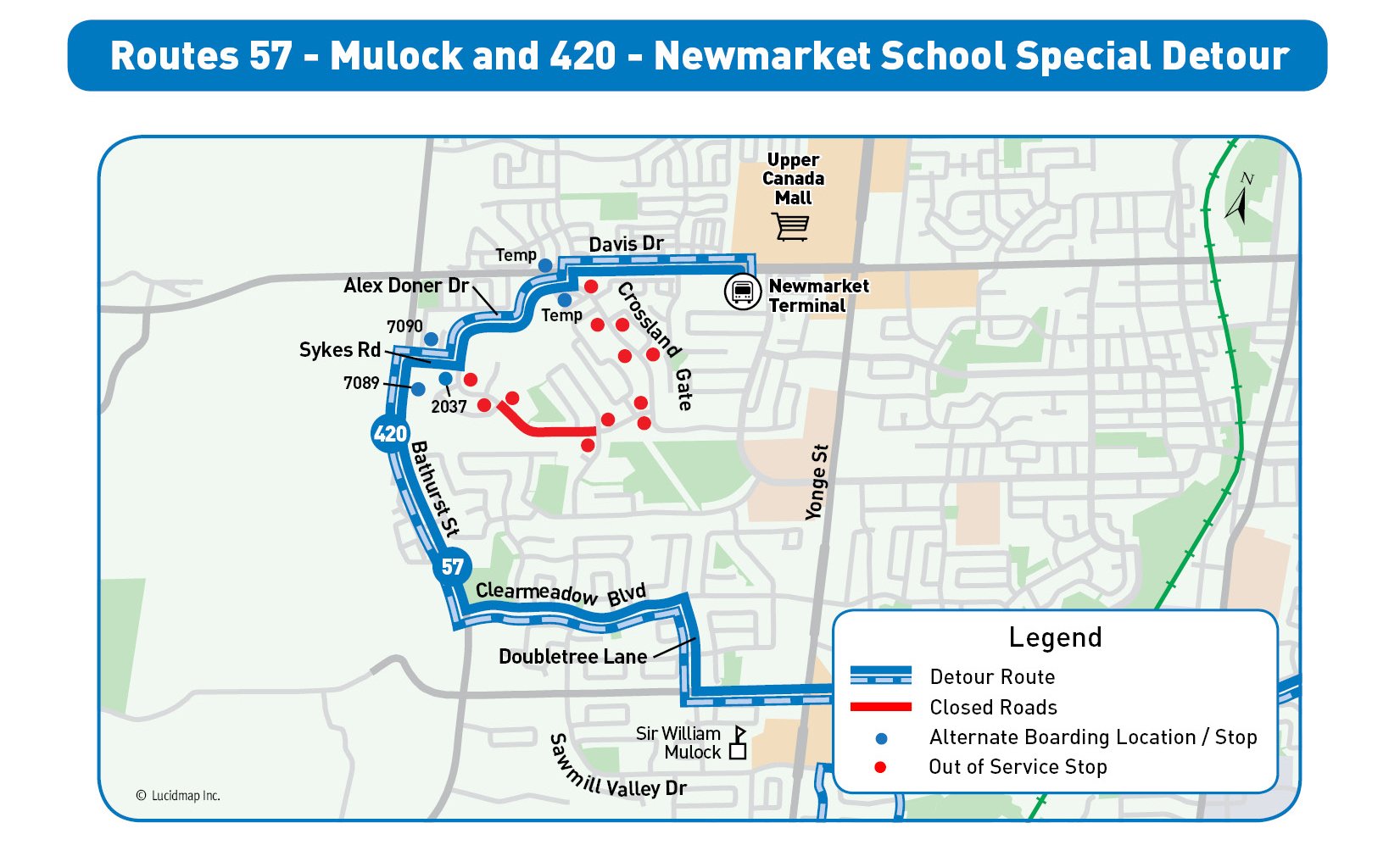 Map showing Alternative Stop Locations