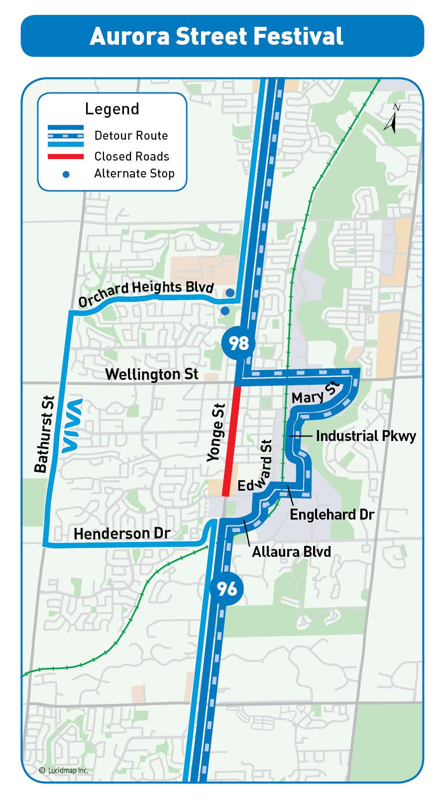 Detour map for Aurora Street Festival