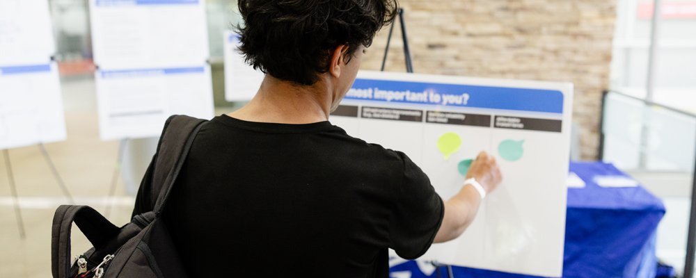 women adding sticky notes onto a board