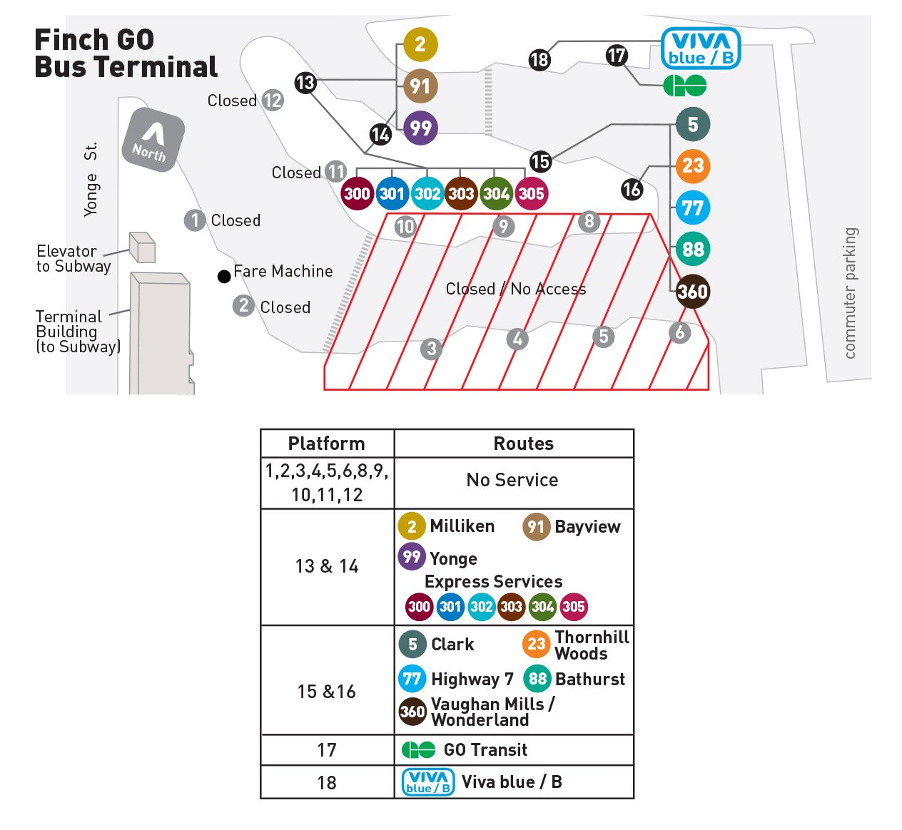 Finch GO Bus Terminal Map and Legend