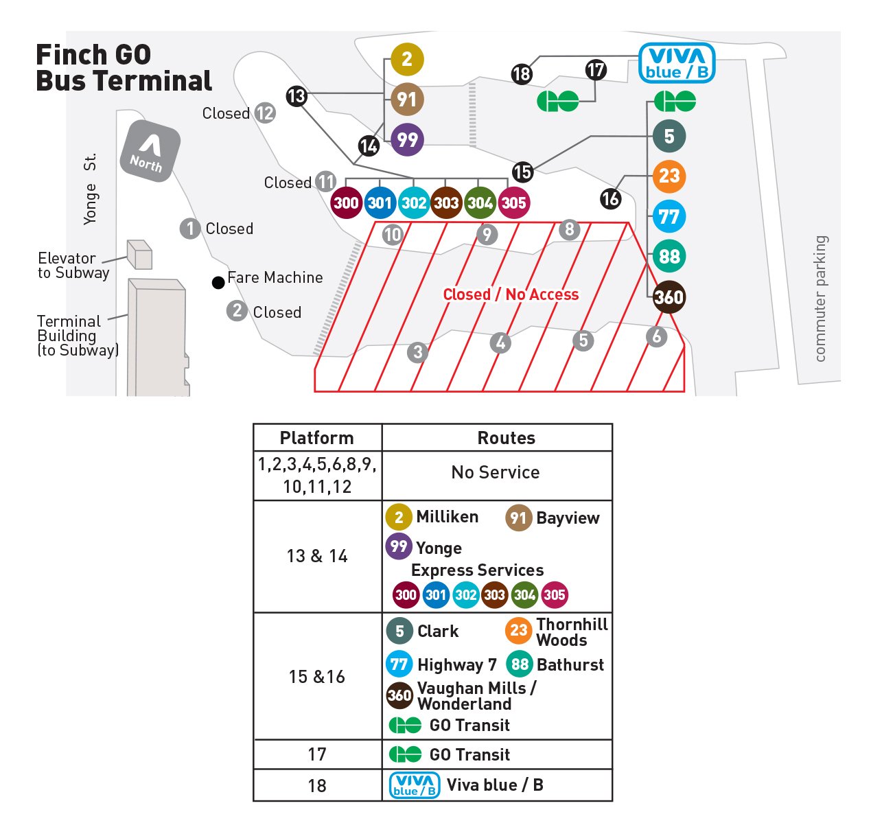 Finch GO Bus Terminal Map and Legend