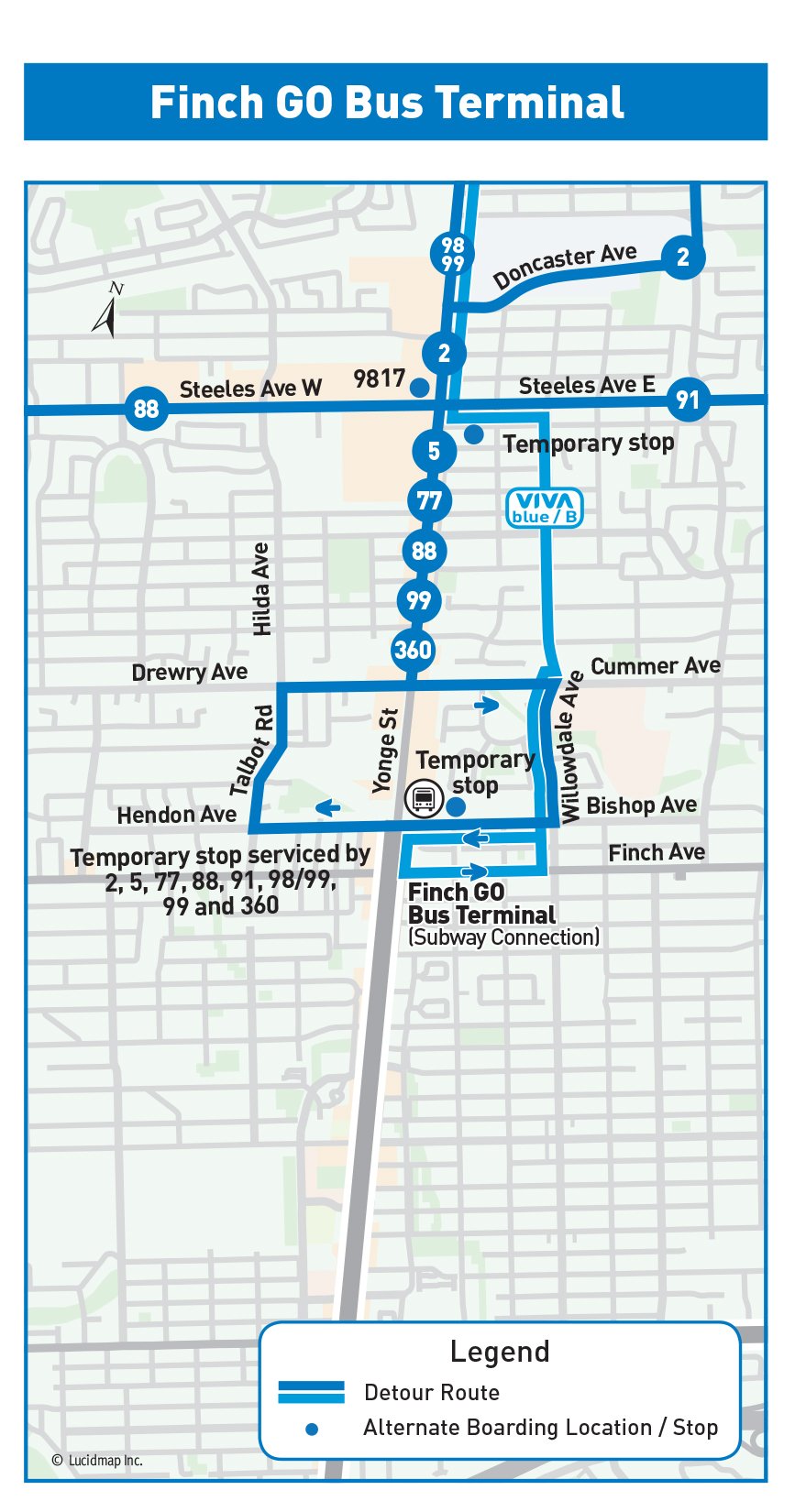 Finch GO Terminal Detour Map April 3 2026