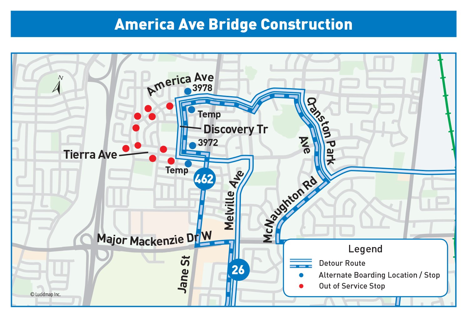 Route 26 and Route 462 Detour Map