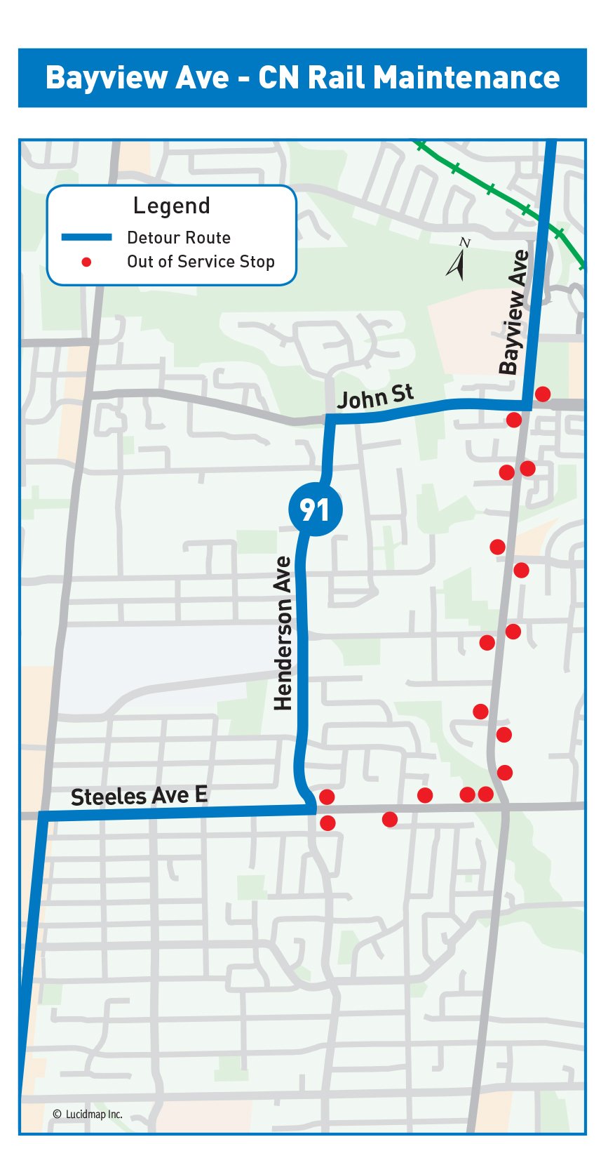 Route 91 Bayview Detour Map