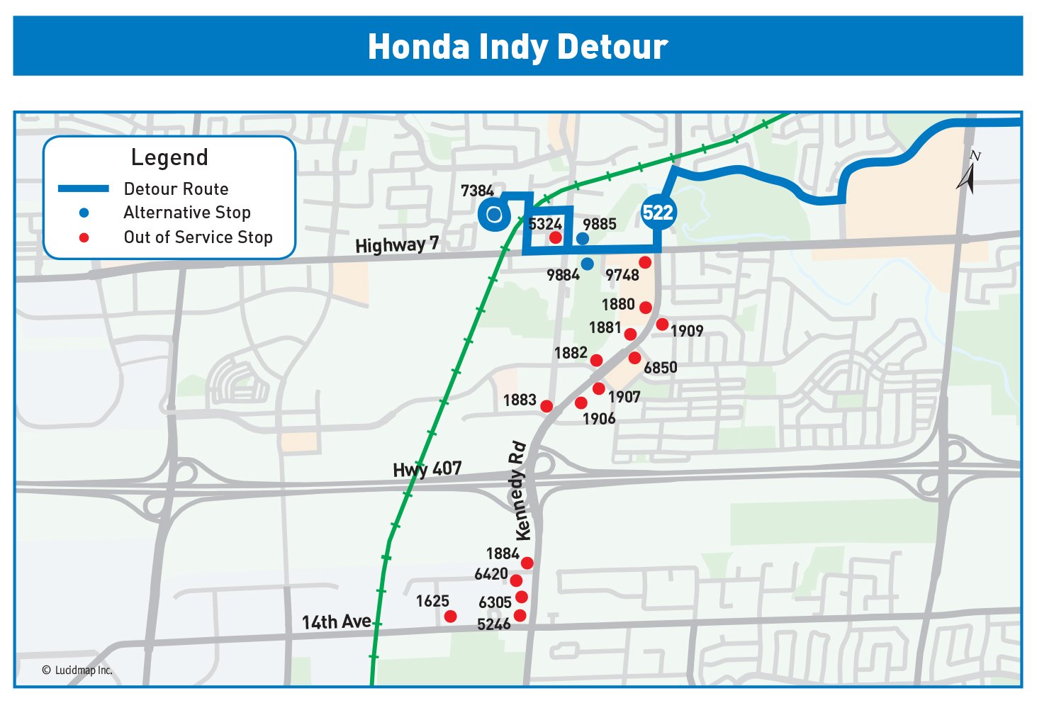 Route 522 detour map Honda Indy