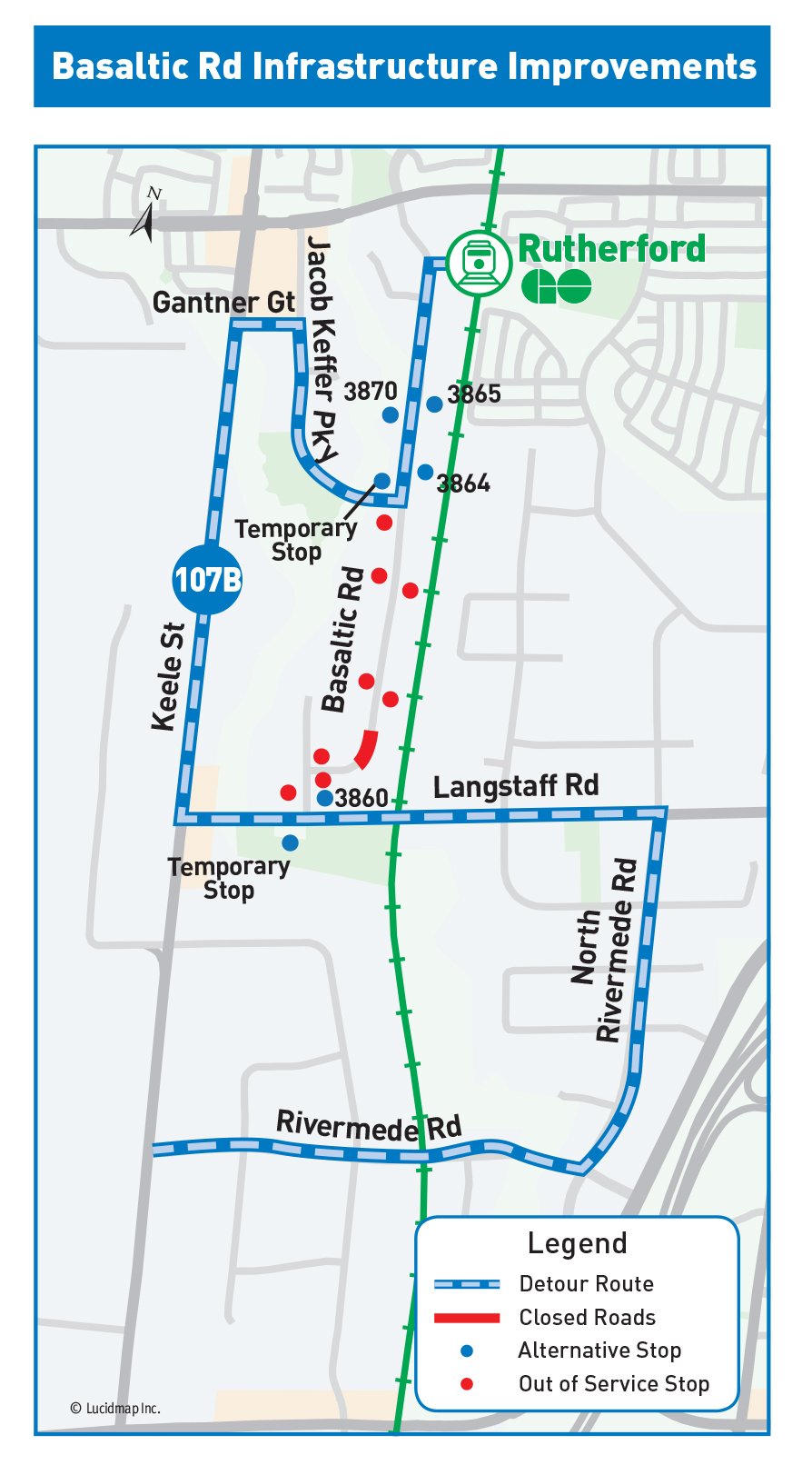 Map showing detour route
