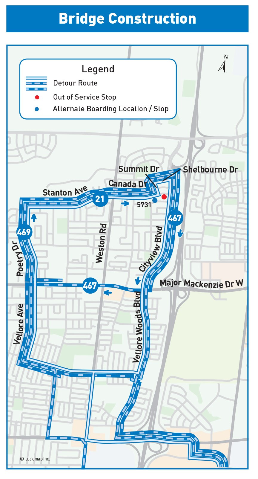 Route 21 and Route 469 Detour Map