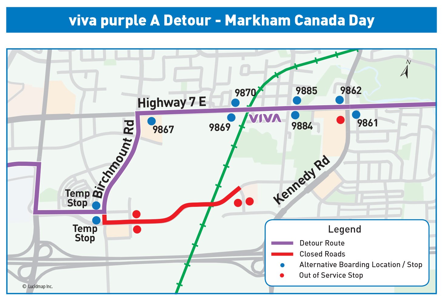 viva Purple A City of Markham Canada Day 2026 Detour Map