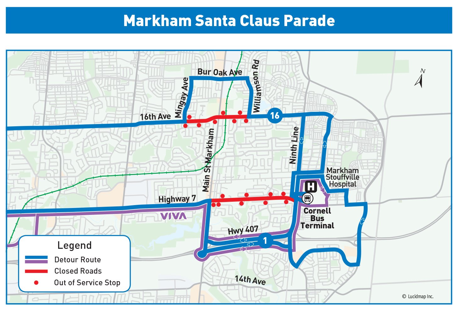Markham Santa Claus Parade Detour Map