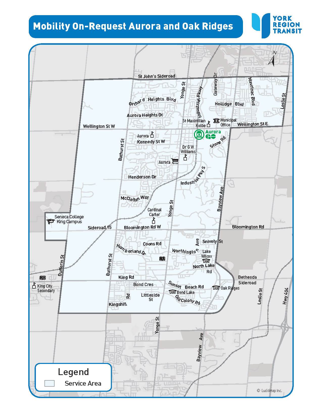 MOR Aurora and Oak Ridges service area map