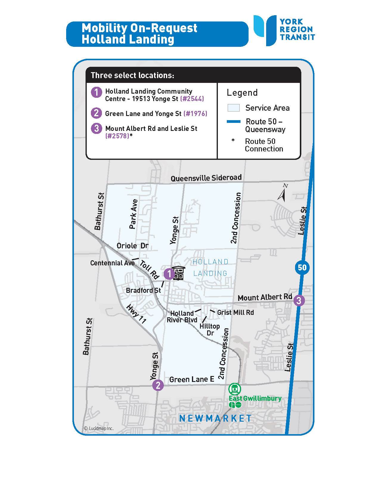 MOR Holland Landing service area map