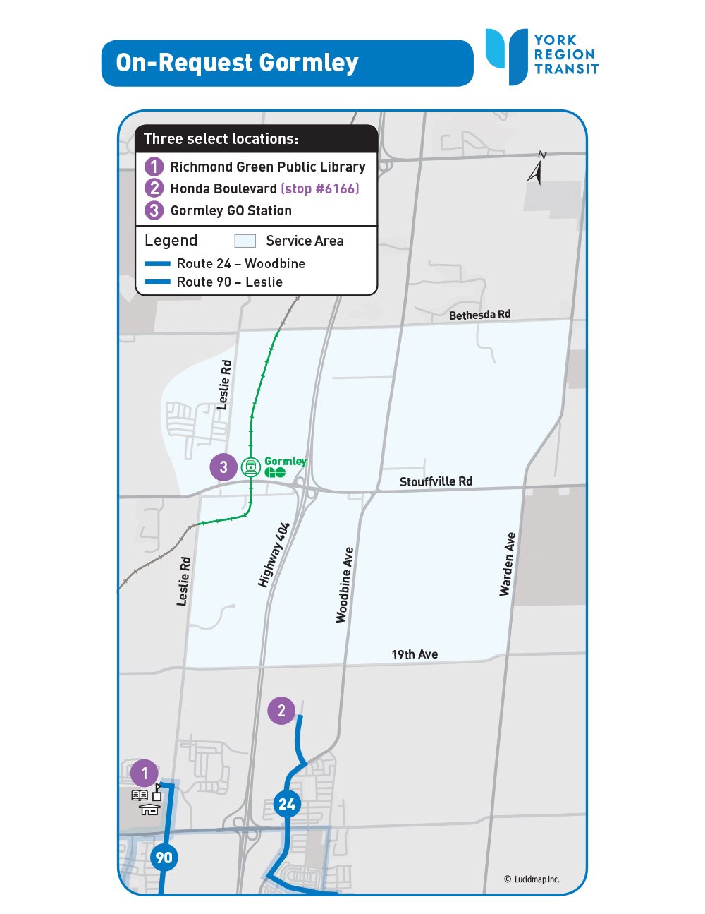 On-Request Gormley service area map