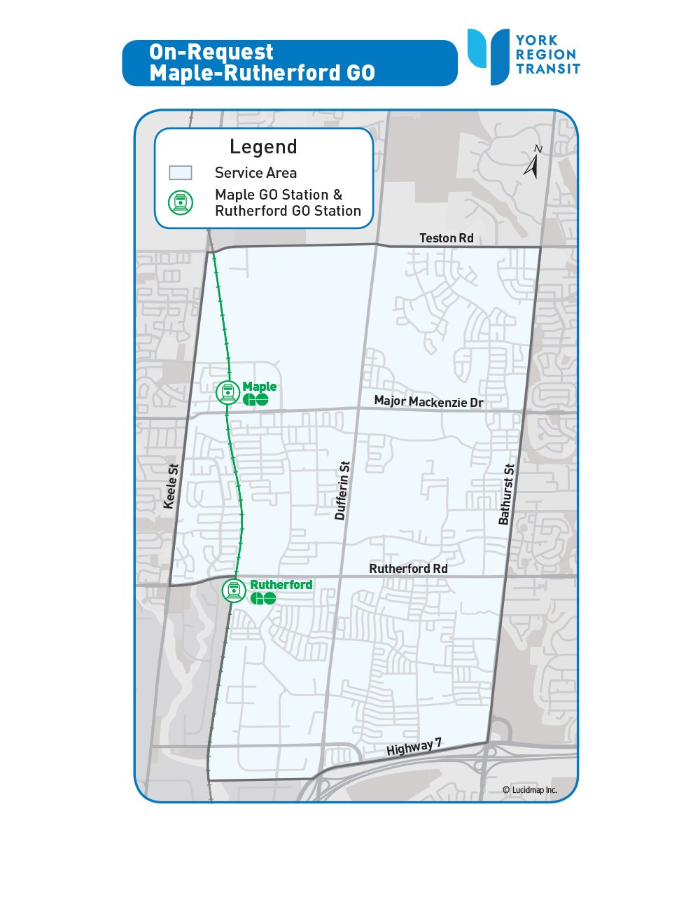 On-Request Maple-Rutherford GO service area map