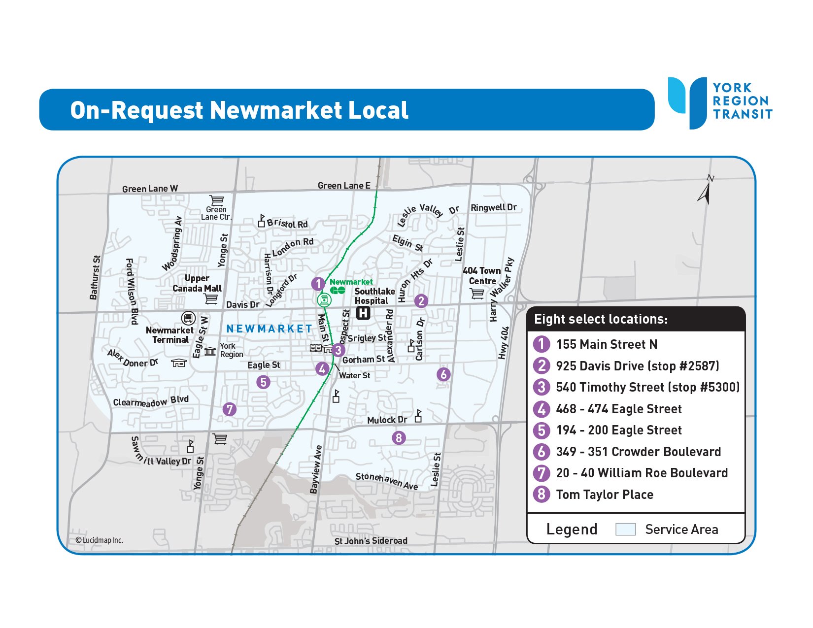 On-Request Newmarket Local service area map