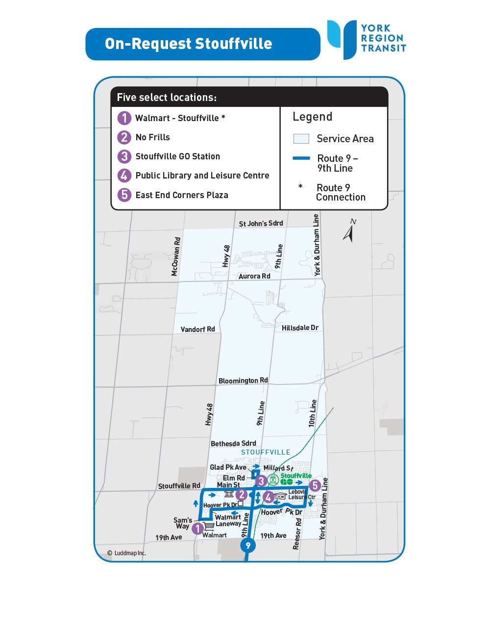 On-Request Stouffville service area map