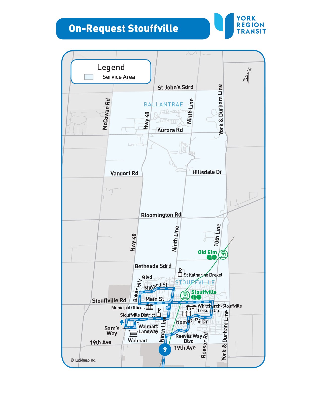 On-Request Stouffville service area map