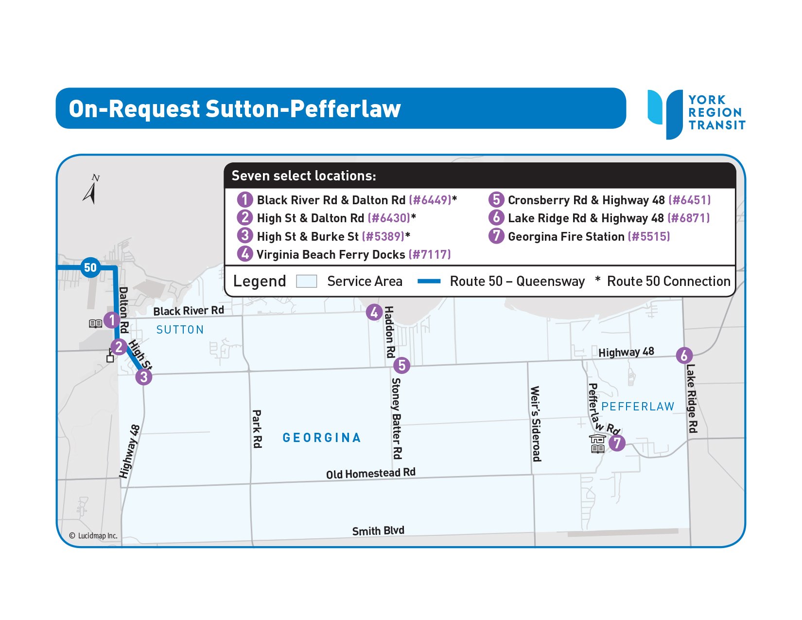 On-Request Sutton-Pefferlaw service area map