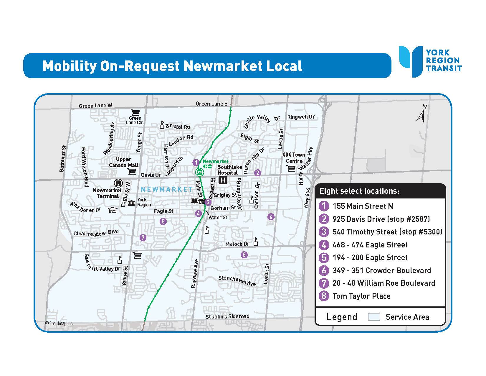 MOR Newmarket Local service area map