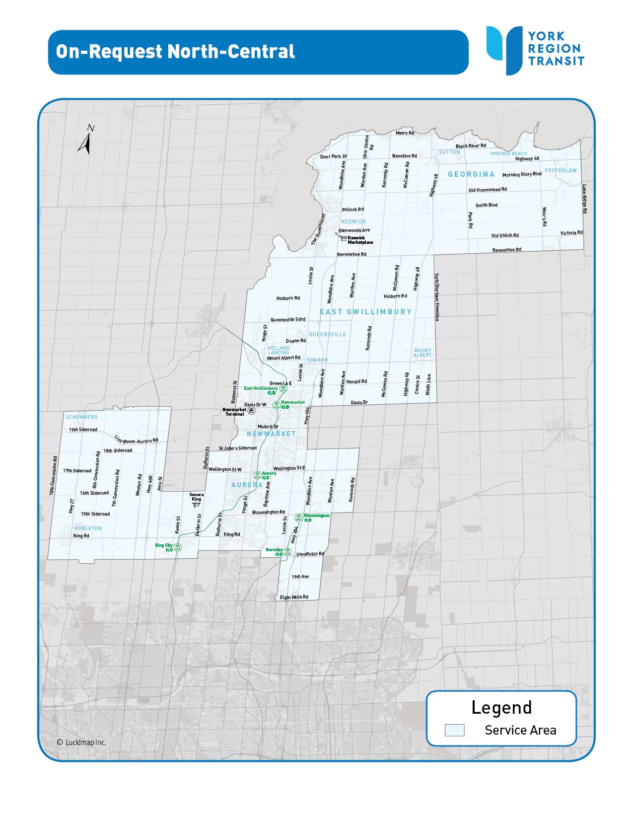 On-Request North service area map