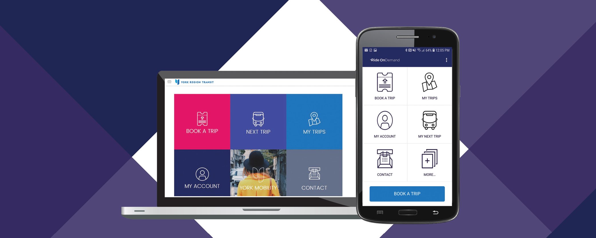 Ride On-Demand Booking System Page Banner image of a desktop and mobile displaying the ROD booking system