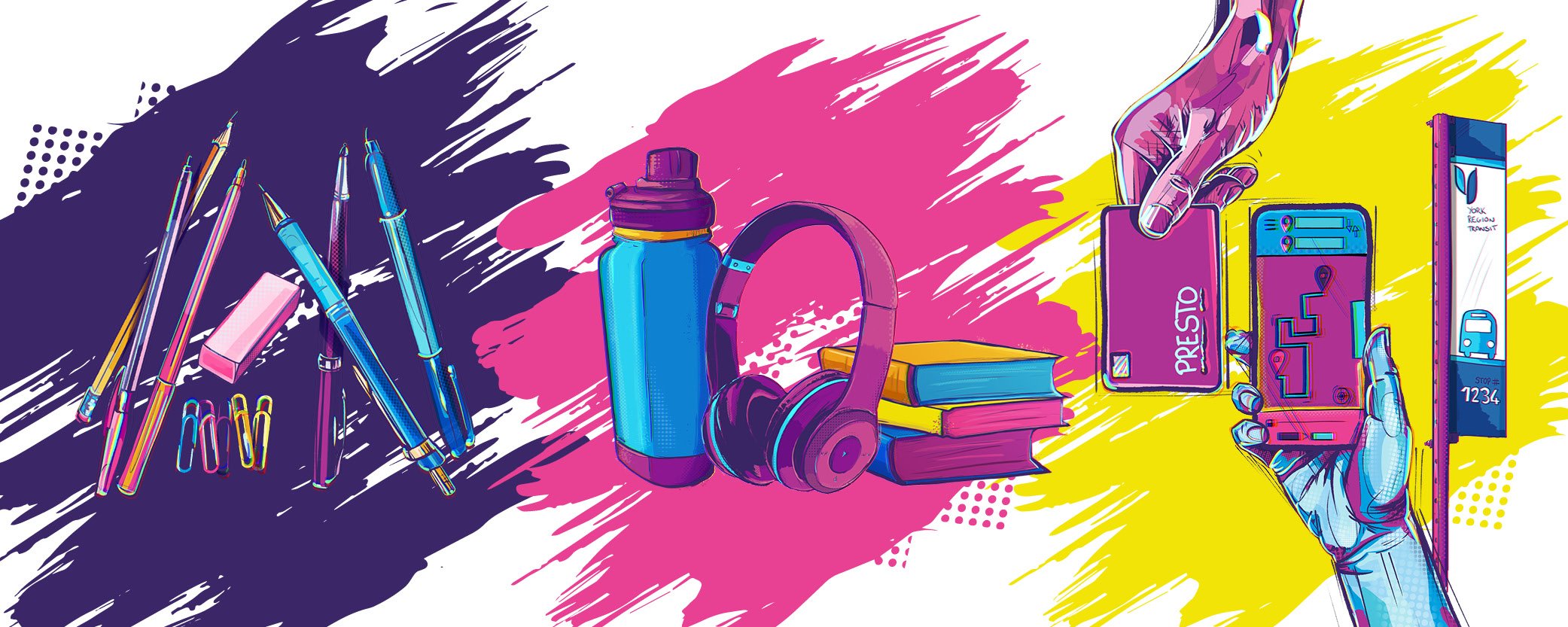 graphic illustrations of various school essential items