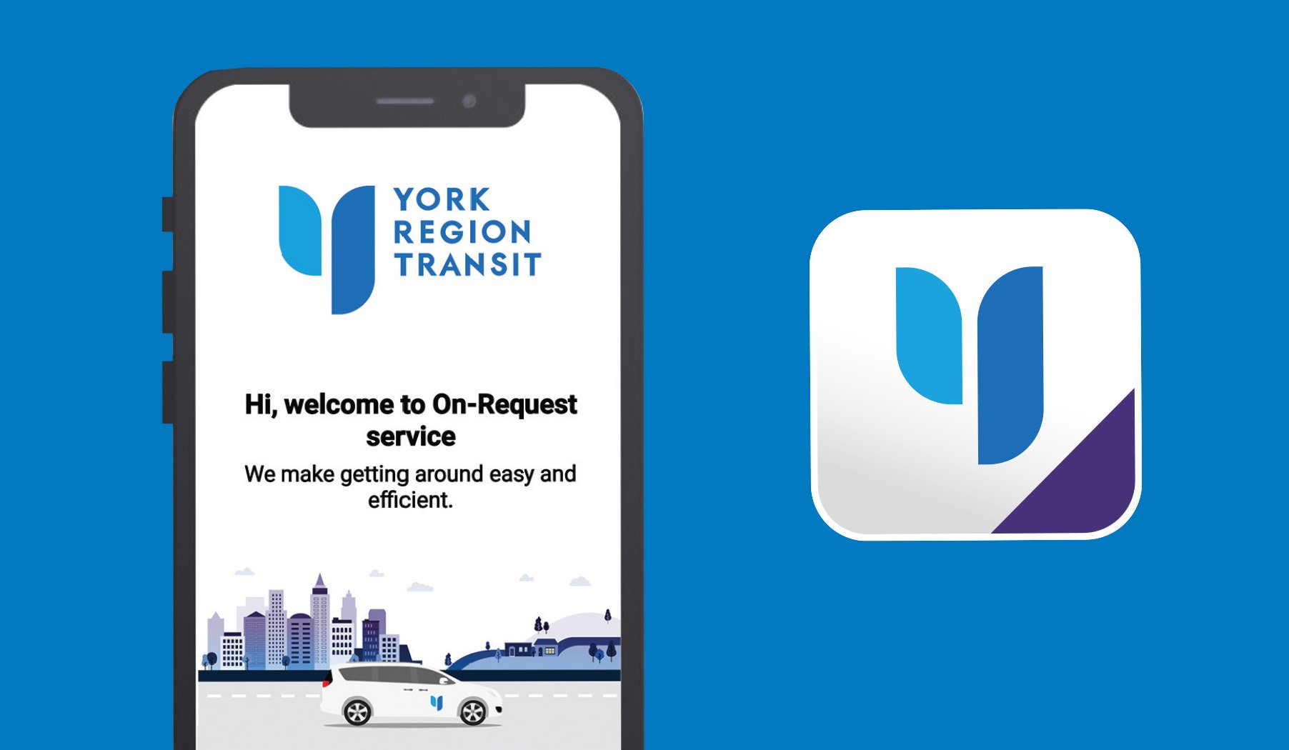 YRT On-Request app screen and icon