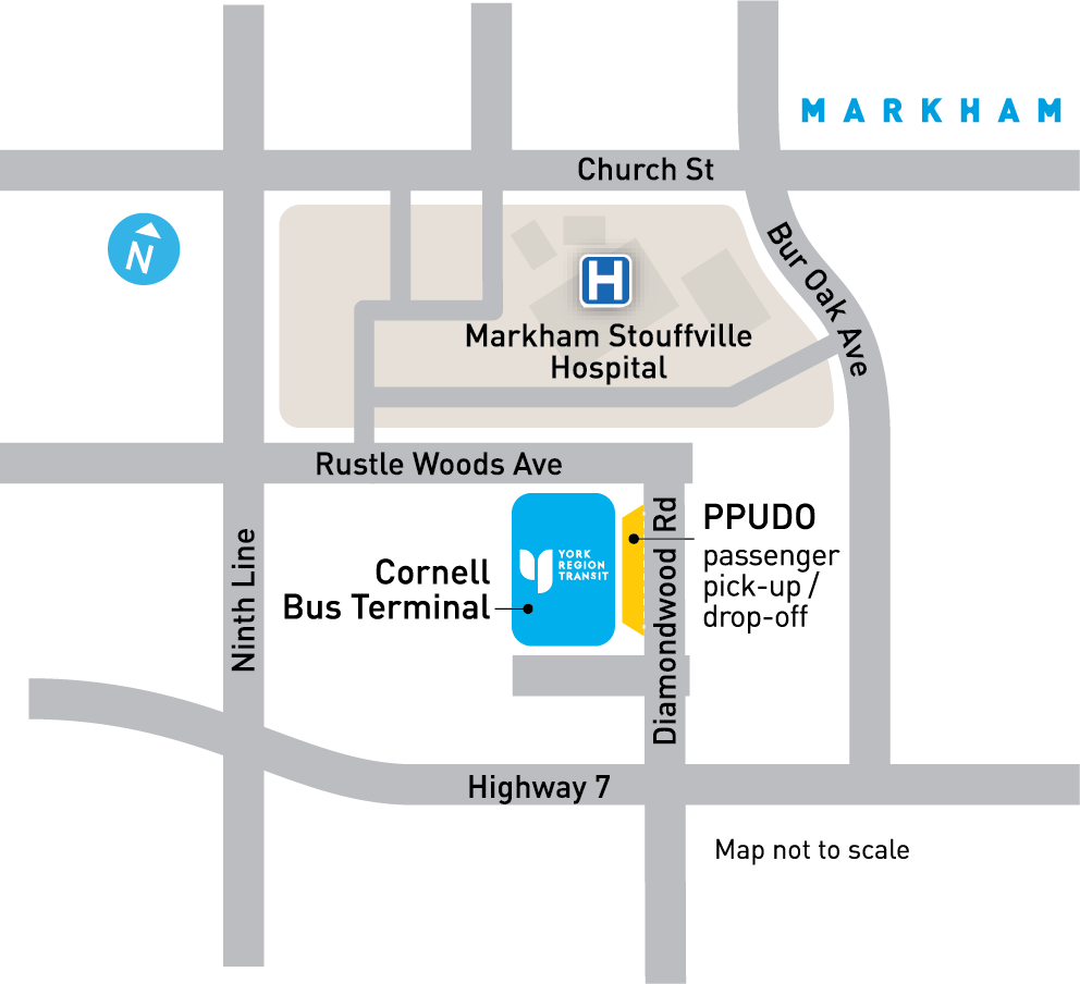 Map of Cornell Bus Terminal passenger pick-up and drop off