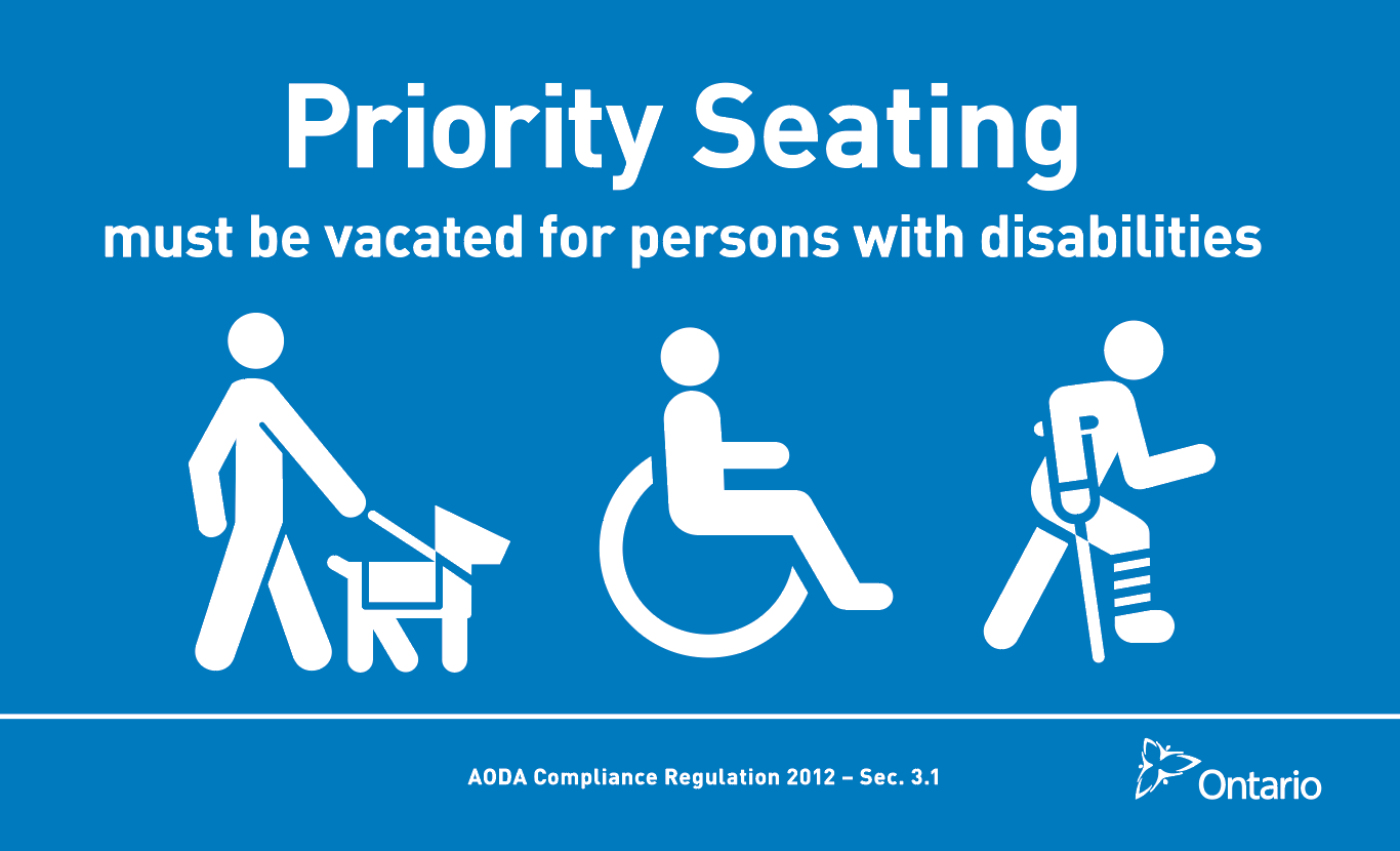 Priority Seating Sign: seats must be vacated for persons with disabilities